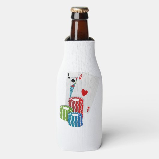 ブラックジャックとトランプのポーカーチップ ボトルクーラー (ボトル正面)