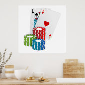 ブラックジャックとトランプのポーカーチップ ポスター (キッチン)