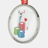 ブラックジャックとトランプのポーカーチップ メタルオーナメント (左)