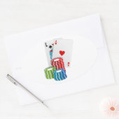 ブラックジャックとトランプのポーカーチップ 楕円形シール (封筒)