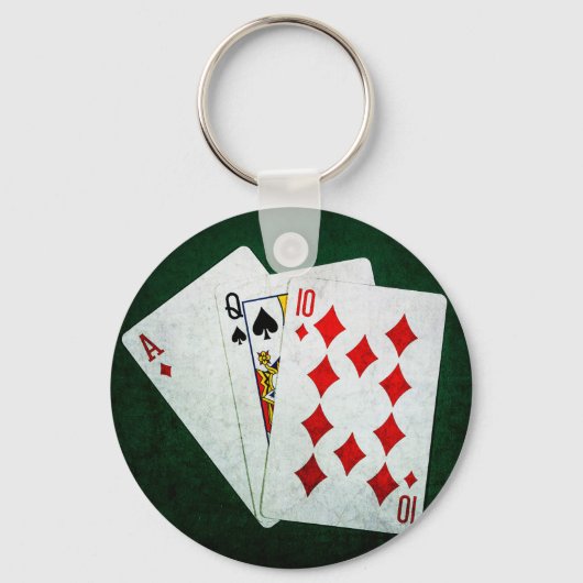 ブラックジャック21ポイント – エース、クイーン、テン キーホルダー (正面)
