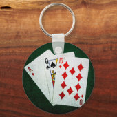 ブラックジャック21ポイント – エース、クイーン、テン キーホルダー (正面)