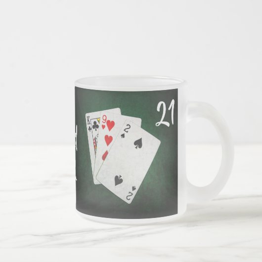 ブラックジャック21ポイント – キング、9、2 – 幸運 フロストグラスマグカップ (右)