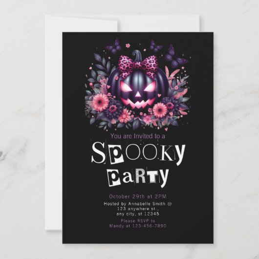 ブラックジャックOランタンミニマルモダンリストハロウィーン 招待状 (正面)