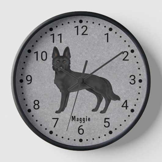 ブラックジャーマンシェパードのキャラクター犬のナンバークロック 壁時計 (正面)