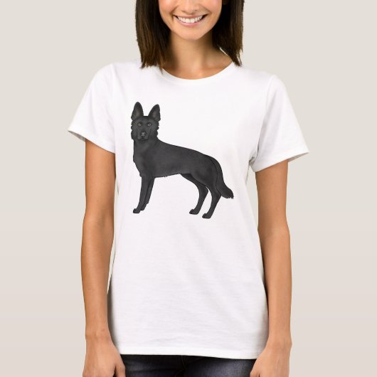 ブラックジャーマンシェパード かわいい漫画風の犬のイラスト Tシャツ (正面)