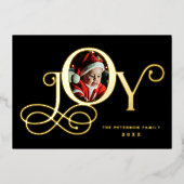 ブラックジョイ フォト リアル ゴールド ホリデー カード (正面)