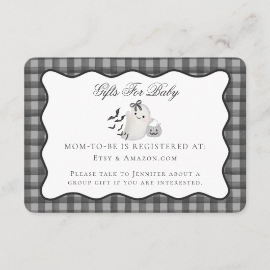 ブラックジンガムかわいい幽霊レジストリカードの挿入 エンクロージャーカード (正面)