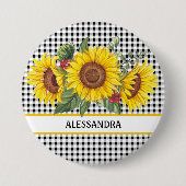ブラックジンガムひまわりパーティー名タグボタン 缶バッジ (正面)