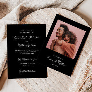 ブラックスウィートお洒落と 写真シンプルの結婚写真 招待状