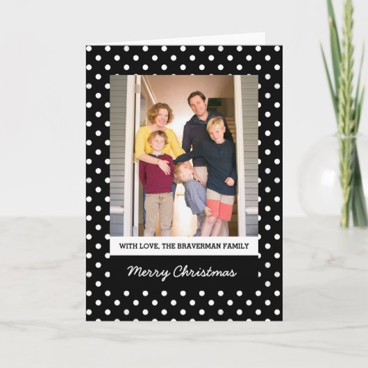ブラックスウィート水玉模様ホリデーフォトグリーティングカード シーズンカード (正面)