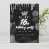 ブラックスウィート16thグリッター白熱［赤熱］光を放つネオン誕生日 招待状 (スタンド正面)