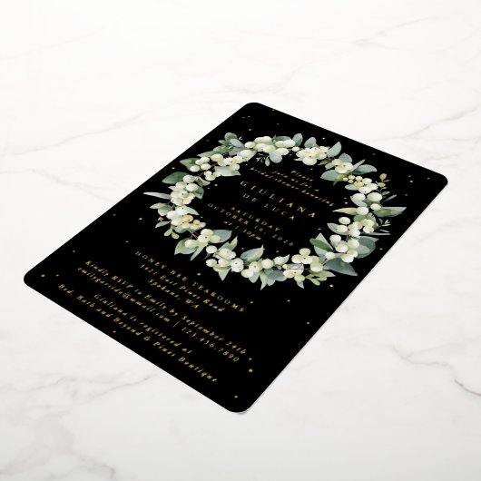 ブラックスエレガントノーベリー+ユーカリブライダルシャワー 箔招待状 (回転した状態)