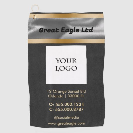 ブラックスエード金ゴールド&シルバー・ビジネス ゴルフタオル (正面)