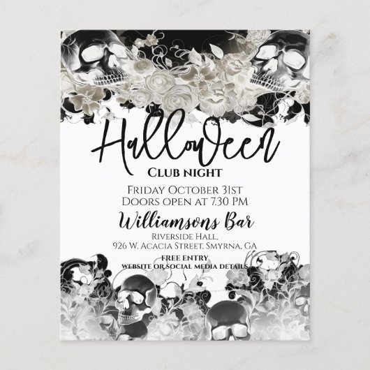 ブラックスカルハロウィーンフライヤーテンプレート チラシ (正面)