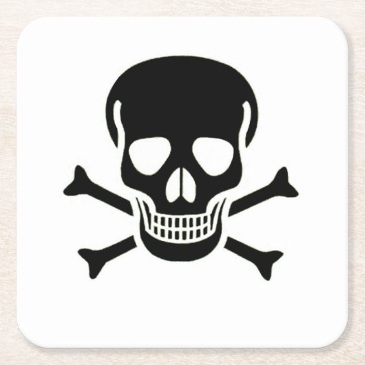 ブラックスカル紙飲み物用コースター スクエアペーパーコースター (正面)