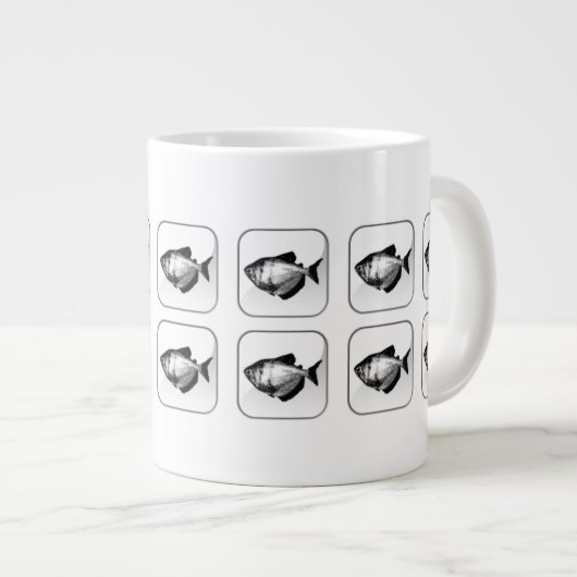 ブラックスカートテトラのスクエアボタン柄 ジャンボコーヒーマグカップ (正面右)