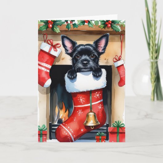 ブラックスキッパークドッグのクリスマスグリーティングカード カード (正面)