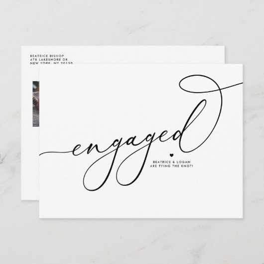 ブラックスクお洒落リプト婚約した日付の保存 案内ポストカード (正面/裏面)