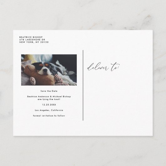 ブラックスクお洒落リプト婚約した日付の保存 案内ポストカード (裏面)