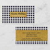 ブラックスクウェアオンホワイト&金ゴールドシックビジネスカード 名刺 (正面/裏面)