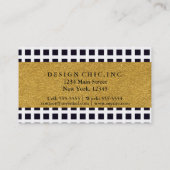 ブラックスクウェアオンホワイト&金ゴールドシックビジネスカード 名刺 (裏面)