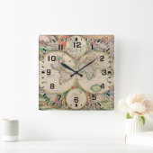 ブラックスクエアナンバー/ヴィンテージ旅行ワールドマップ スクエア壁時計 (ホーム)