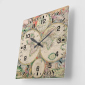 ブラックスクエアナンバー/ヴィンテージ旅行ワールドマップ スクエア壁時計 (傾斜)