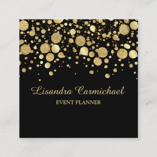 ブラックスクエアビジネスカード上のゴールドフォイル紙吹雪 スクエア名刺 (正面)