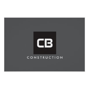 ブラックスクエアモノグラム建築ロゴダークグレー ポスター