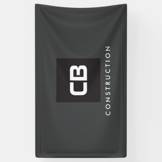 ブラックスクエアモノグラム建築ロゴダークグレー 横断幕 (縦)