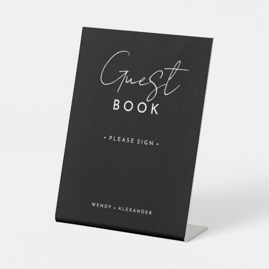 ブラックスクモダンリッ結婚トのゲストブックサイン 台座サイン (正面)