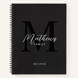 ブラックスクモダンリプトタイポグラフィモノグラムレシピ ノートブック