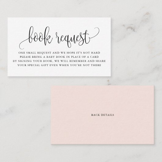ブラックスクリプかわいらしト赤ちゃんシャワーブックリクエストカード 名刺 (正面/裏面)