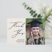 ブラックスクリプエレガントトのミニマル写真卒業 サンキューカード (スタンド正面)