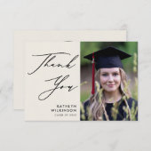 ブラックスクリプエレガントトのミニマル写真卒業 サンキューカード (正面/裏面)