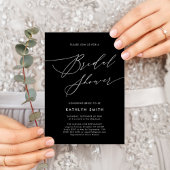 ブラックスクリプエレガントトミニマリストシックブライダルシャワー インビテーションポストカード