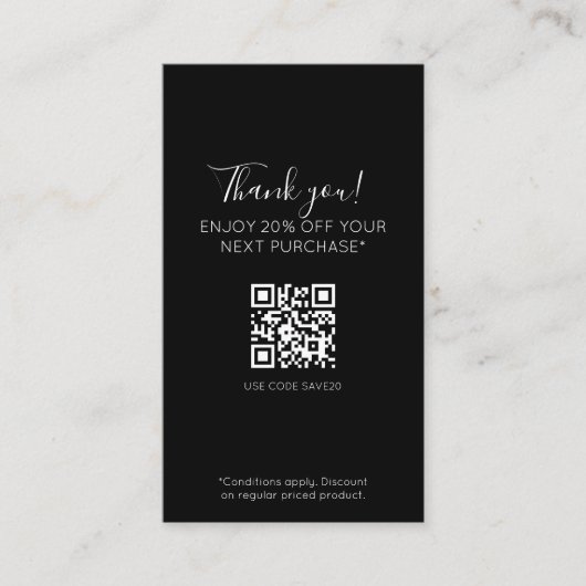 ブラックスクリプエレガントトミニマルのプロモーション割引QR 名刺 (正面)