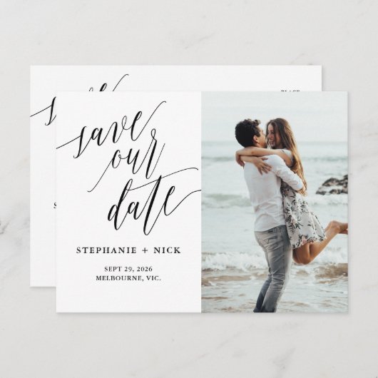 ブラックスクリプエレガントト招待状 案内ポストカード (正面/裏面)