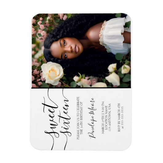 ブラックスクリプエレガントトSweet 16誕生日写真 マグネット (縦)