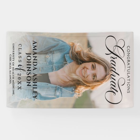 ブラックスクリプトおめでとう写真卒業 横断幕 (横)