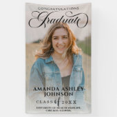 ブラックスクリプトおめでとう写真卒業 横断幕 (縦)