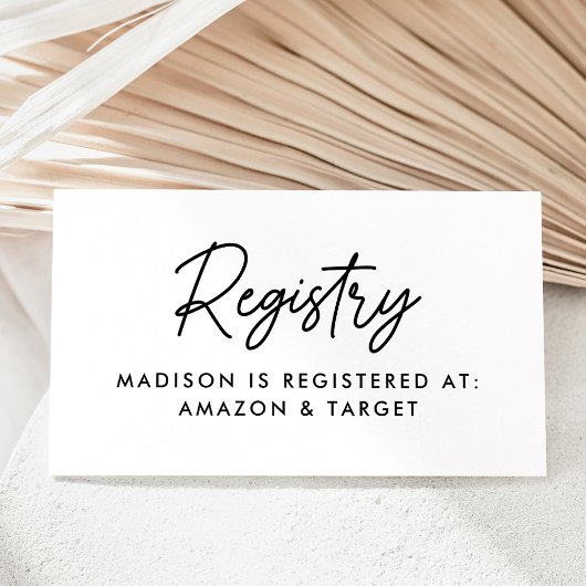 ブラックスクリプトはっきりしたベビーシャワー登録 エンクロージャーカード