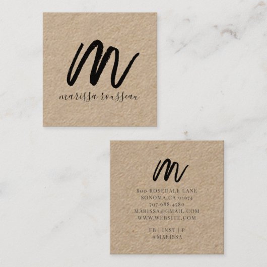 ブラックスクリプトイニシャルクラフトスクエア呼出しカード スクエア名刺 (正面/裏面)