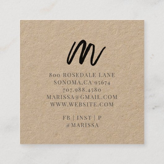 ブラックスクリプトイニシャルクラフトスクエア呼出しカード スクエア名刺 (裏面)