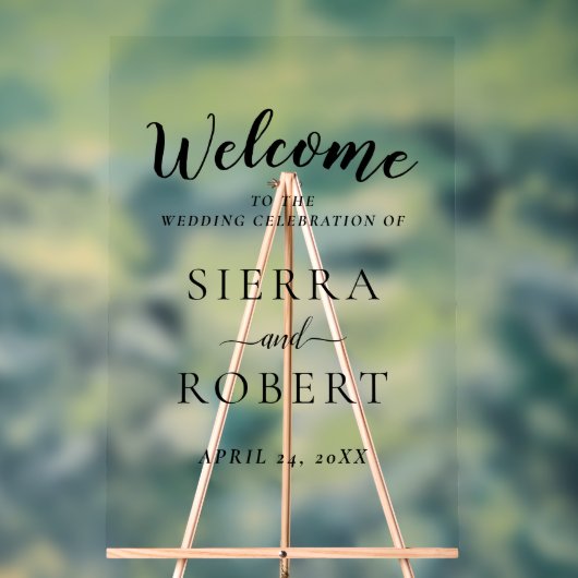 ブラックスクリプトエレガントなウェディングウェルカム アクリルサイン (ニュートラル)