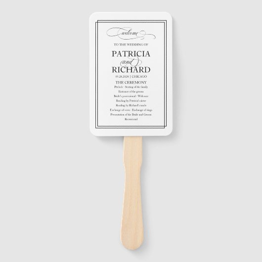 ブラックスクリプトエレガントなウェディングプログラム ハンドファン (正面)