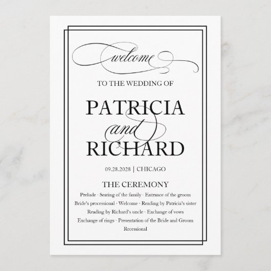 ブラックスクリプトエレガントな結婚式プログラム プログラム (正面)