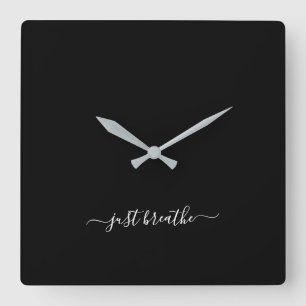 ブラックスクリプトエレガントヨガ大きな時計を呼吸する スクエア壁時計