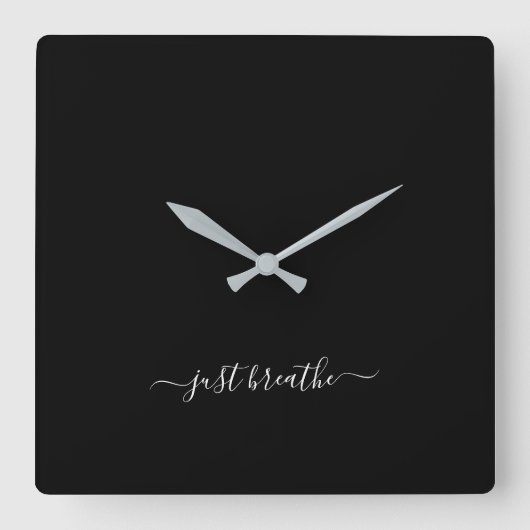 ブラックスクリプトエレガントヨガ大きな時計を呼吸する スクエア壁時計 (正面)